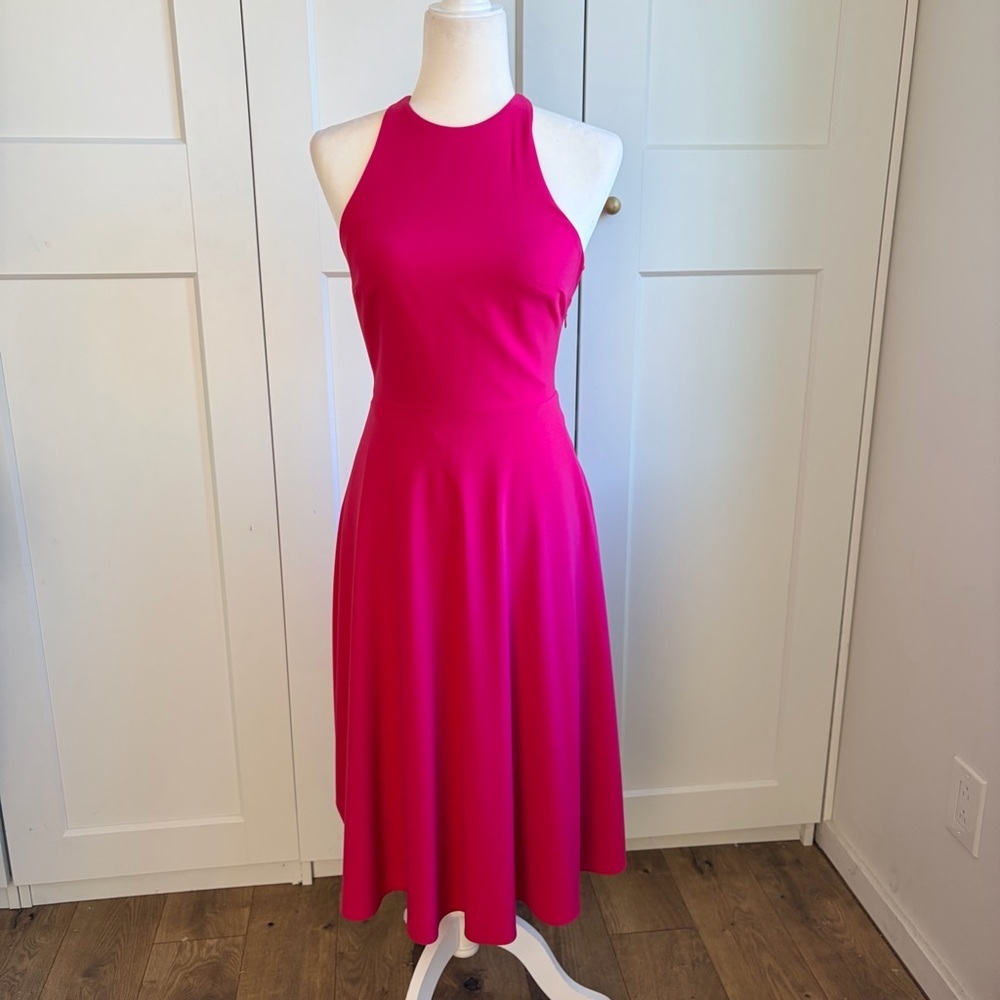 Halston Heritage Vibrant Pink Midi Dress | 0